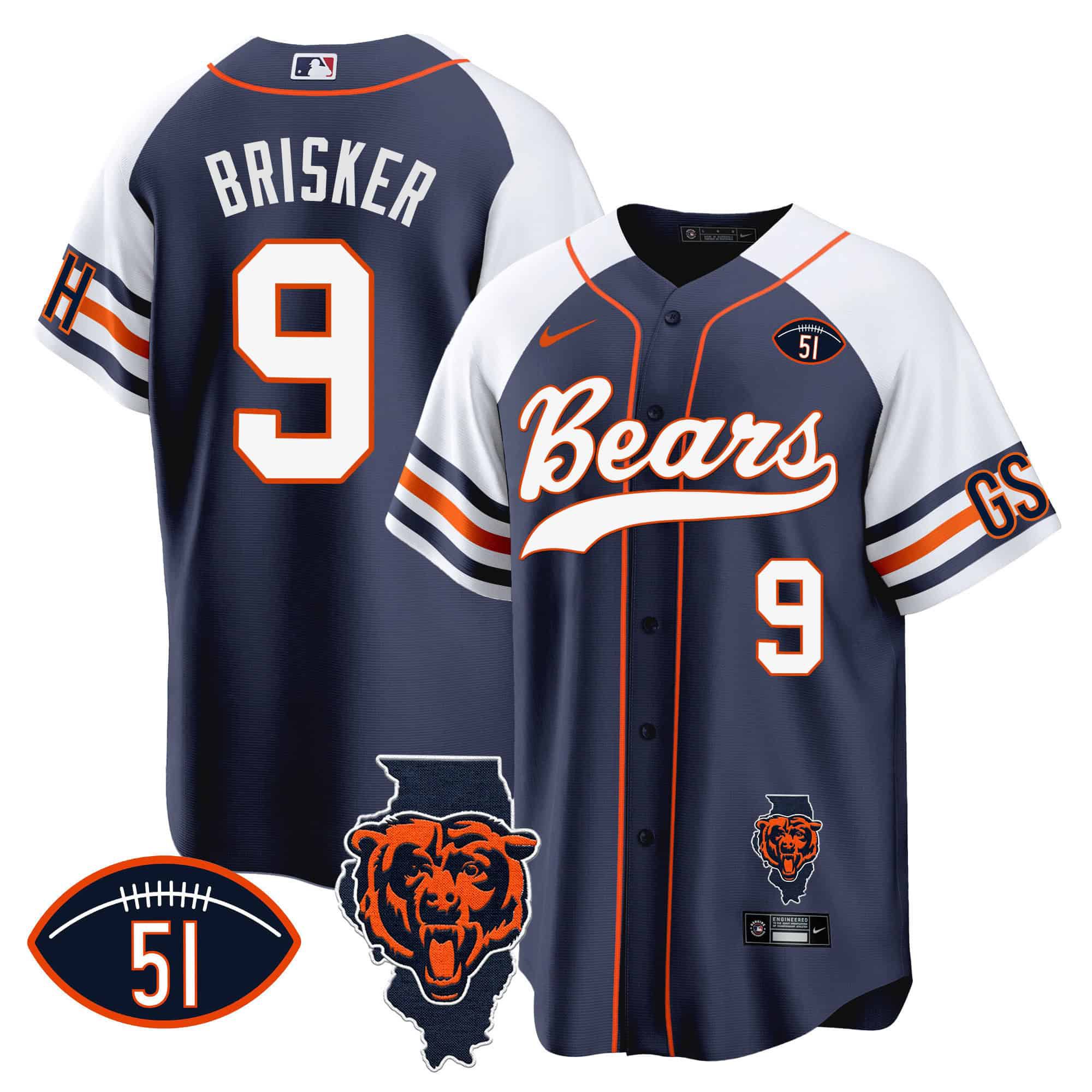 Men Chicago Bears #9 Brisker Blue 2024 Nike Patch Baseball NFL Jersey